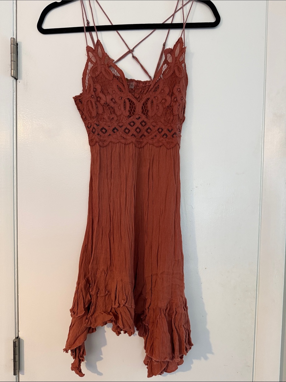 Free People Bohemian Crochet-Bodice Rust Women’s Dress
